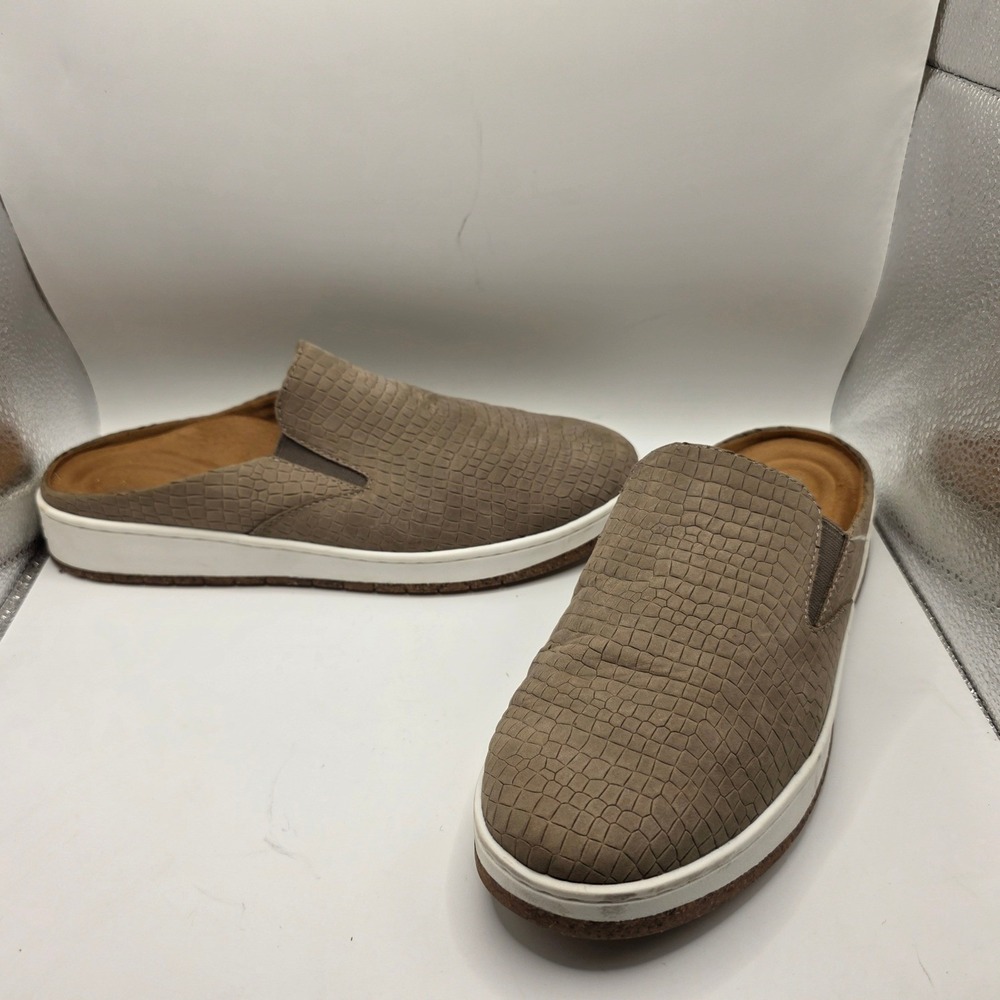 Aetrex Sasha Taupe‎ Croc Embossed Leather Slip On Mule Sneakers Womens 10.5-11